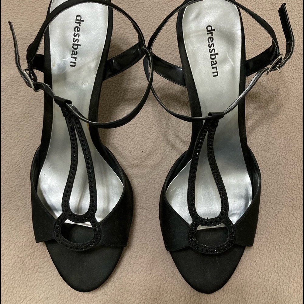 Black strappy heels size 8.5 with black sparkly accents